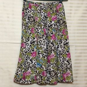 Isabela d. Floral Silk Skirt Lightweight A-line Pink Green Black White Sz 4 EUC